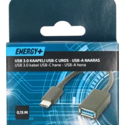 USB-adapterikaapeli Energy+ USB-C uros - USB-A naaras, 0,15 m