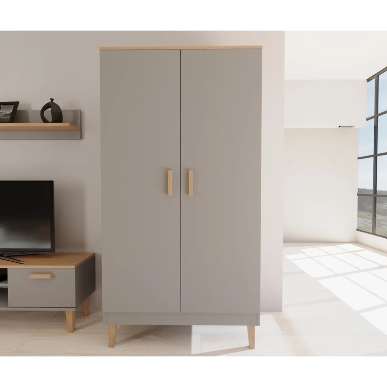 Vaatekaappi Kocot 184 x 100 cm Denver harmaa/beige