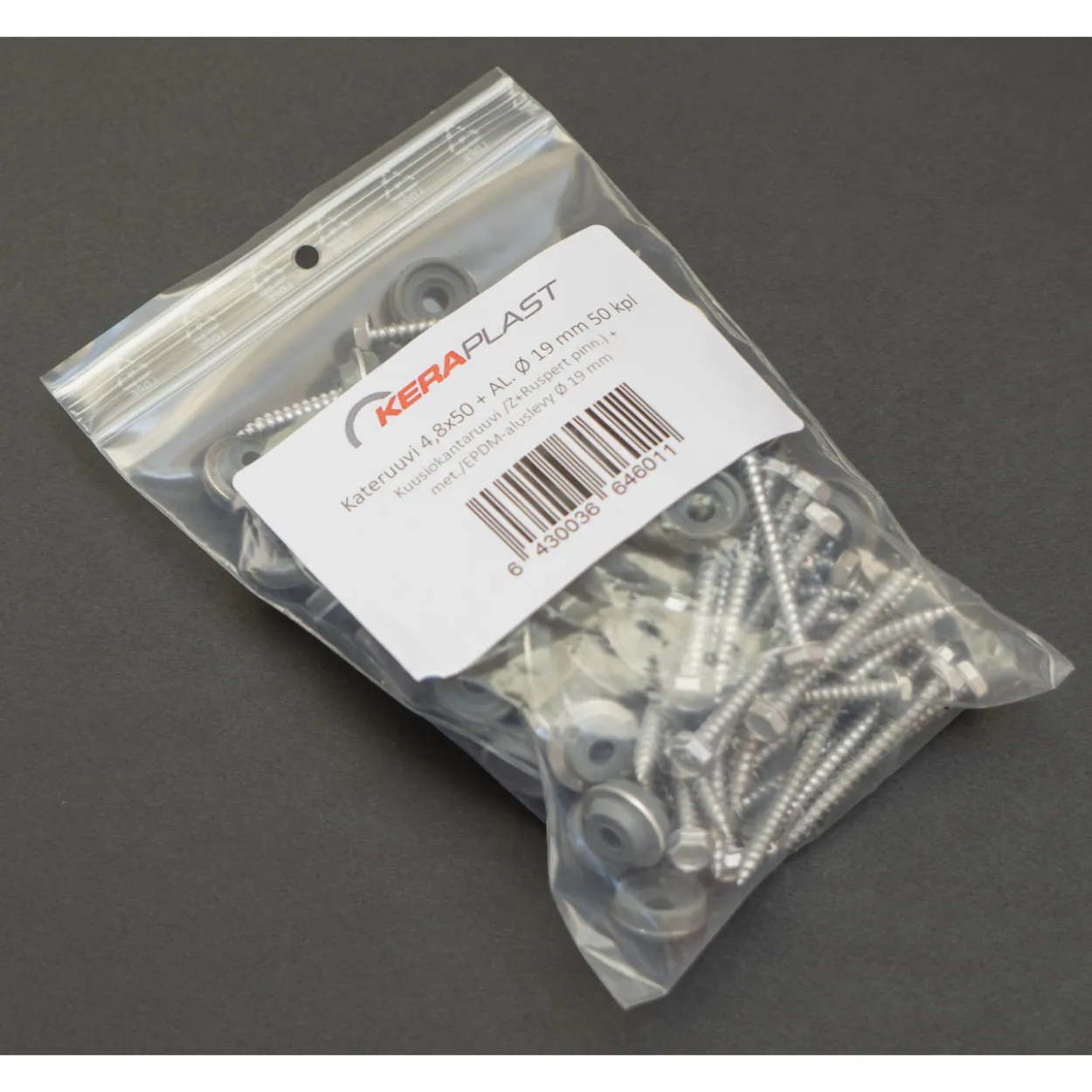 Valokateruuvi Keraplast ruspert 4,8 X 50 + 19 mm aluslevy, 50 kpl