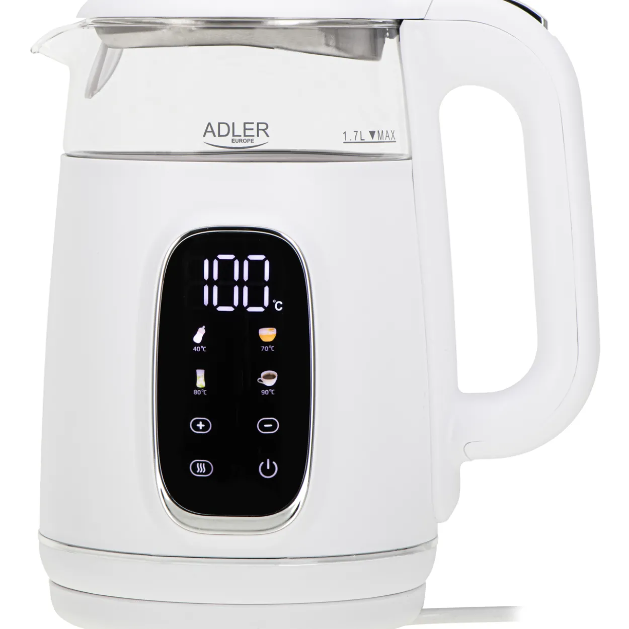 Vedenkeitin astesäädöllä Adler 1,7 l, valkoinen