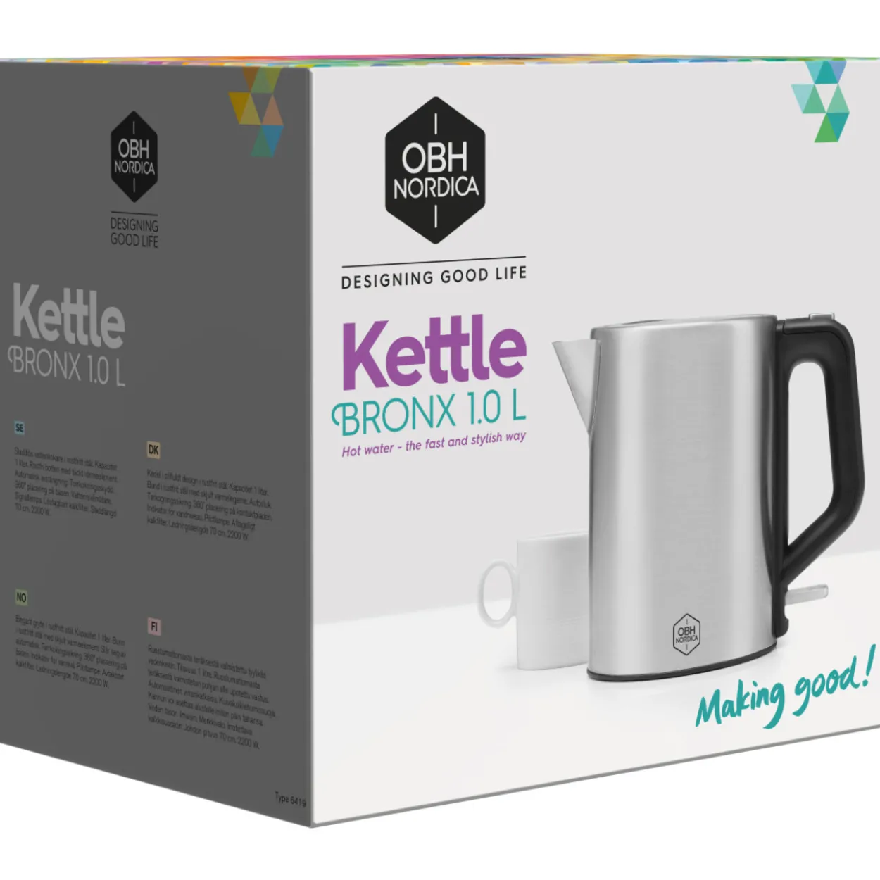 Vedenkeitin OBH Nordica 6419 Bronx 1 l, ruostumaton teräs